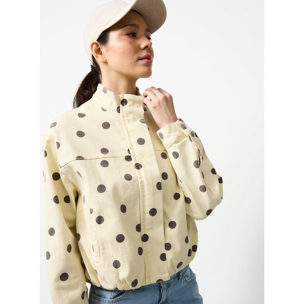 Light Yellow Polka Dot Funnel Neck Bomber Jacket 20 | Tu Clothing
