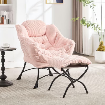 Okak Upholstered Sofa Accent Chair with Ottoman & Metal Legs & Side Pocket,Comfy Lounge Chair for Living Room,Bedroom,Pink | Target