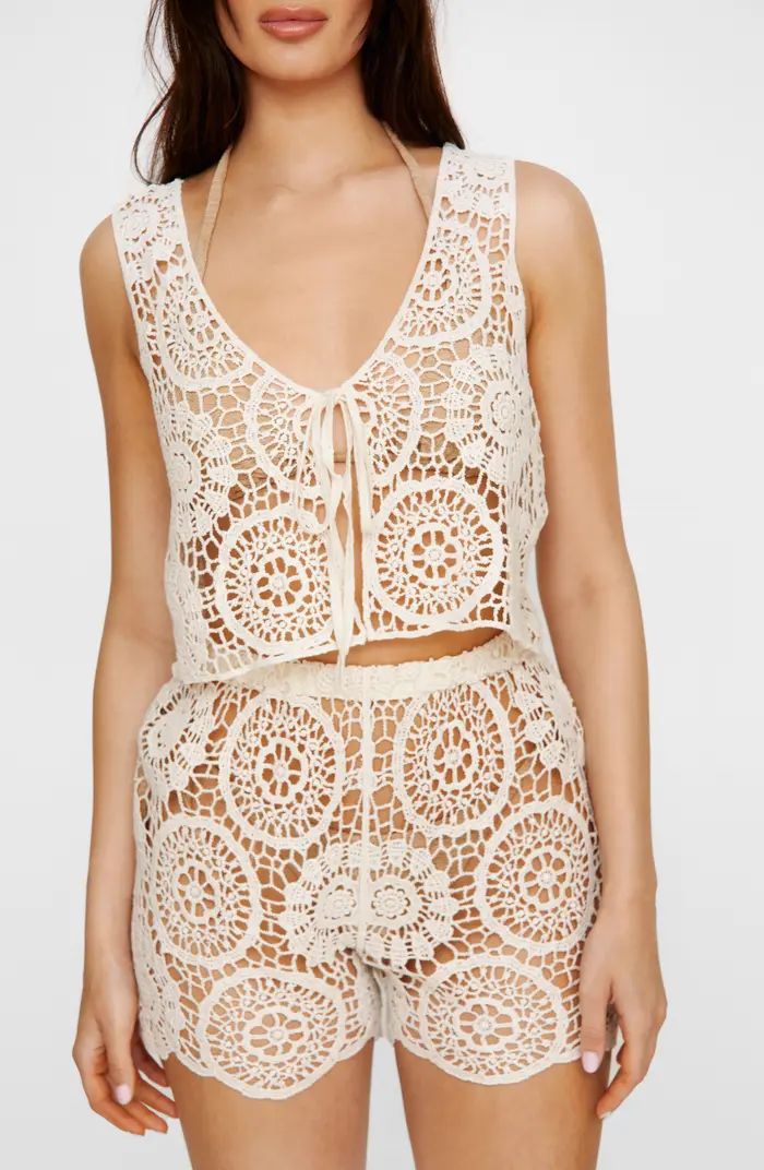 Premium Hand Crochet Tie Front Crop Cover-Up Tank Top | Nordstrom