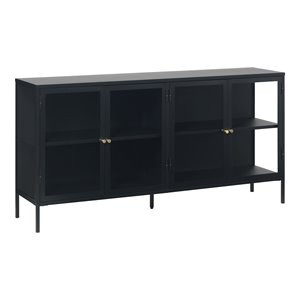 Unique Furniture 4-Section Metal and Glass Sideboard in Black | Cymax