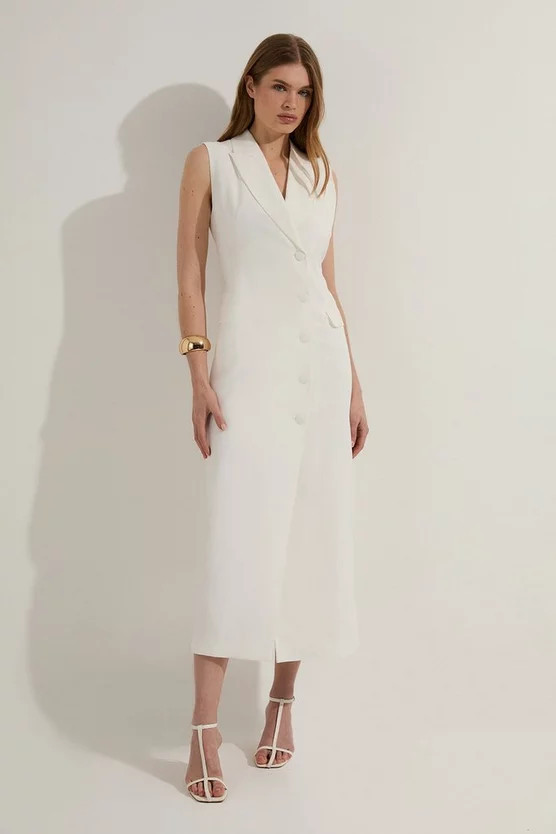 Tailored Linen Wrap Blazer Midi Dress | Karen Millen | Karen Millen UK + IE + DE + NL