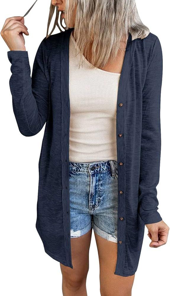 MEROKEETY Women's Open Front Lightweight Cardigan Long Sleeve Button Down Loose Outwear | Amazon (US)