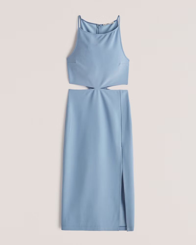 Abercrombie & Fitch Women's Boatneck Side Cutout Midi Dress in Light Blue - Size XL PET | Abercrombie & Fitch (US)