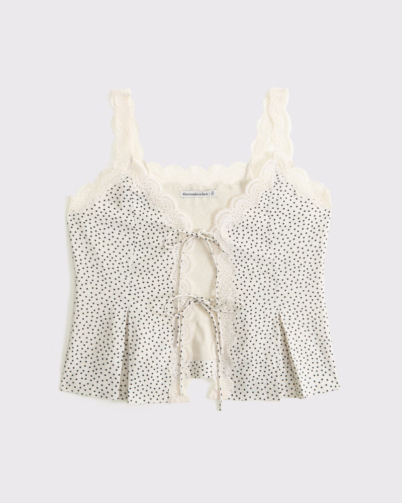 Abercrombie & Fitch Women's Lace-Trim Tie-Front Peplum Top in Cream Polka Dot - Size XL | Abercrombie & Fitch (US)