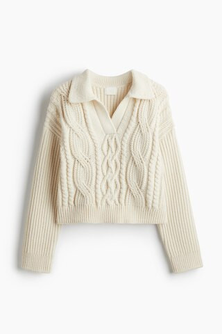 H & M - Cable-Knit Sweater with Collar - Beige | H&M (US + CA)
