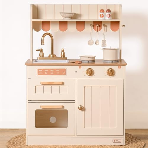 ROBUD Play Kitchen, Wooden Kids Kitchen Playset for Kids with Realistic Design, Sink, Oven, Stove, Cabinet, American Vintage Style, Age 3+ | Amazon (US)