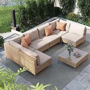 Grand patio 7-Piece Wicker Patio Furniture Set, All-Weather Boho Outdoor Conversation Set Section... | Amazon (US)