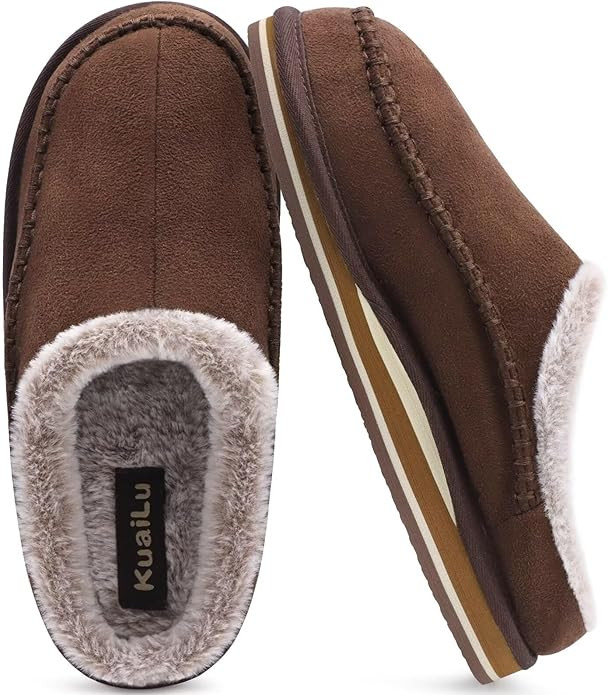 KuaiLu Mens Clog Slippers with Arch Support Suede Faux Fur Memory Foam Warm House Shoes Comfortab... | Amazon (US)