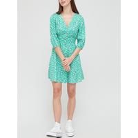 V by Very Button Through Three Quarter Sleeve Mini Dress - Green Print | Very (UK)