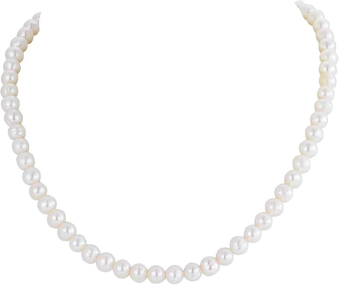 AAA+ Quality White Freshwater Pearls Necklace for Women | 6.5-7mm Round White Pearls with 925 Ste... | Amazon (US)