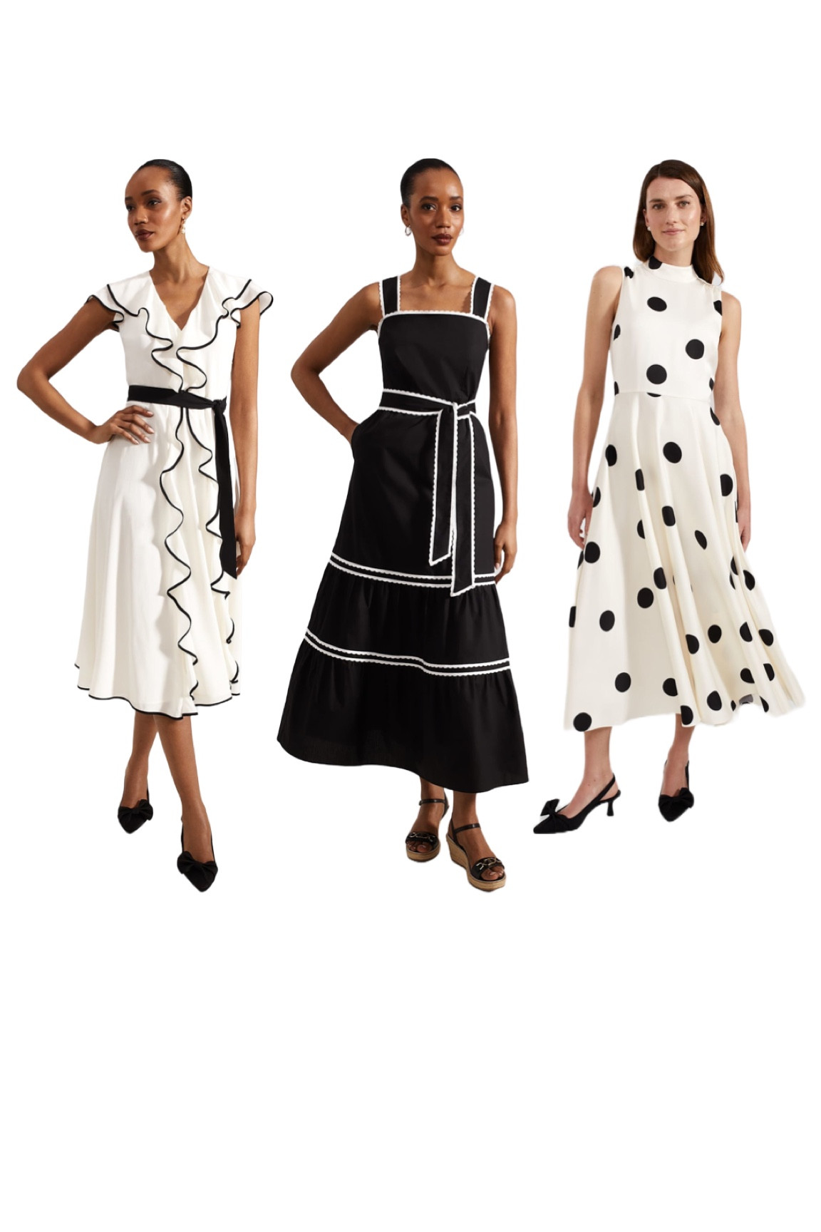 3 monochrome dresses from Hobbs London I have my eye on - from left to right the elegant ivory silk Arwen midi (a great going out to dinner dress or for a wedding), the black Chloe sundress and last but by no means least the Mia dot. Black and white dresses have a timelessness like no other combo. Happy shopping!

#monochromefashion #blackandwhite

#LTKwedding #LTKsummer #LTKuk