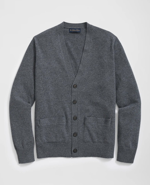 Brooks Brothers Men's 3-Ply Cashmere Cardigan Sweater | Grey | Size Large | Brooks Brothers