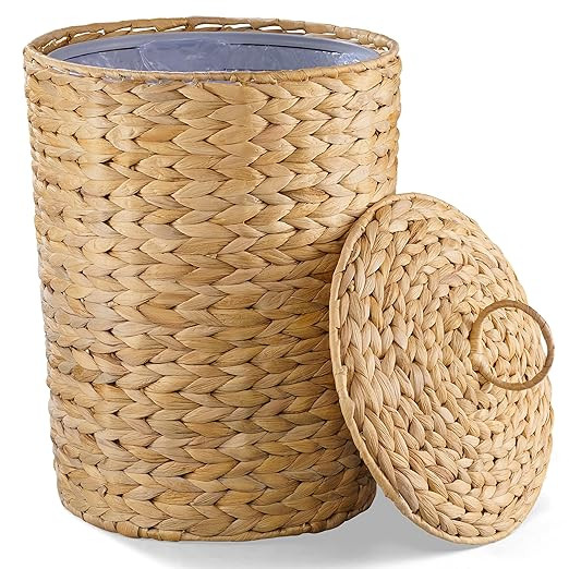 BLUEWEST 4.5 Gallons Wicker Trash Can with Lid and Removable Liner, Wicker Rattan Bathroom Trash ... | Amazon (US)