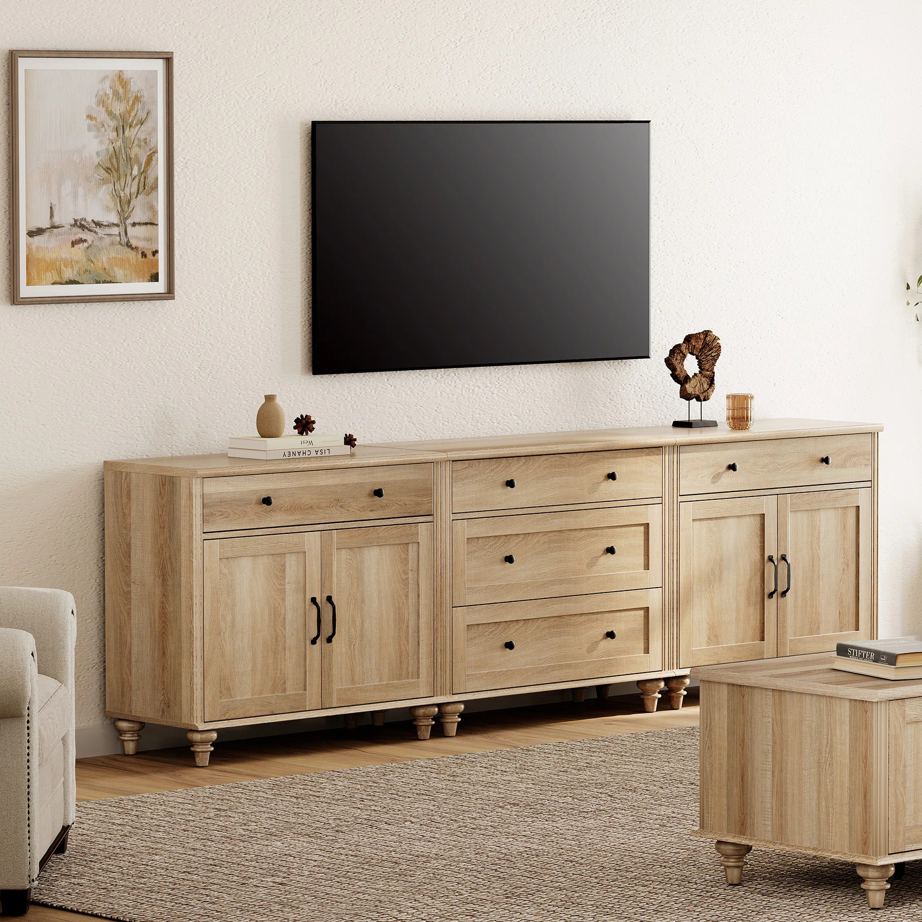 Scarlett TV Stand For 100 Inch TV, 3-In-1 TV Console Table For 75/80/85/90 Inch TV, Entertainment Center With 5 Drawers And 4 Doors, Kitchen Sideboard | Wayfair North America