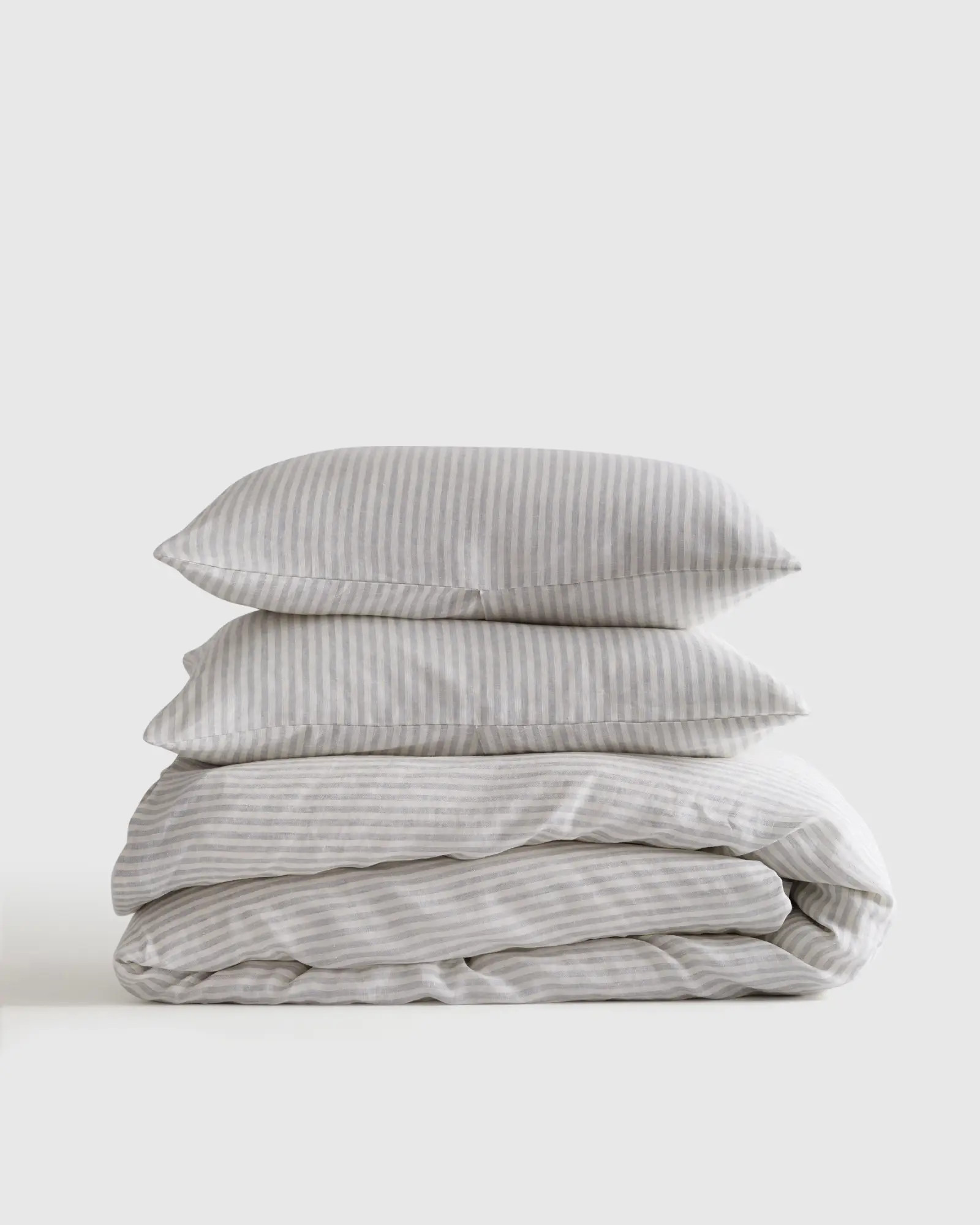 European Linen Duvet Cover Set in Mist/white Stripe | Quince