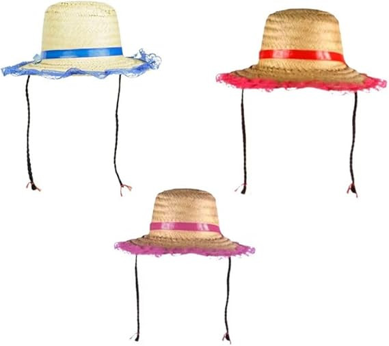Chapéu de Palha Festa Junina com Trança e Renda 3 Cores Disponíveis Fita Decorativa Para Adult... | Amazon (BR)