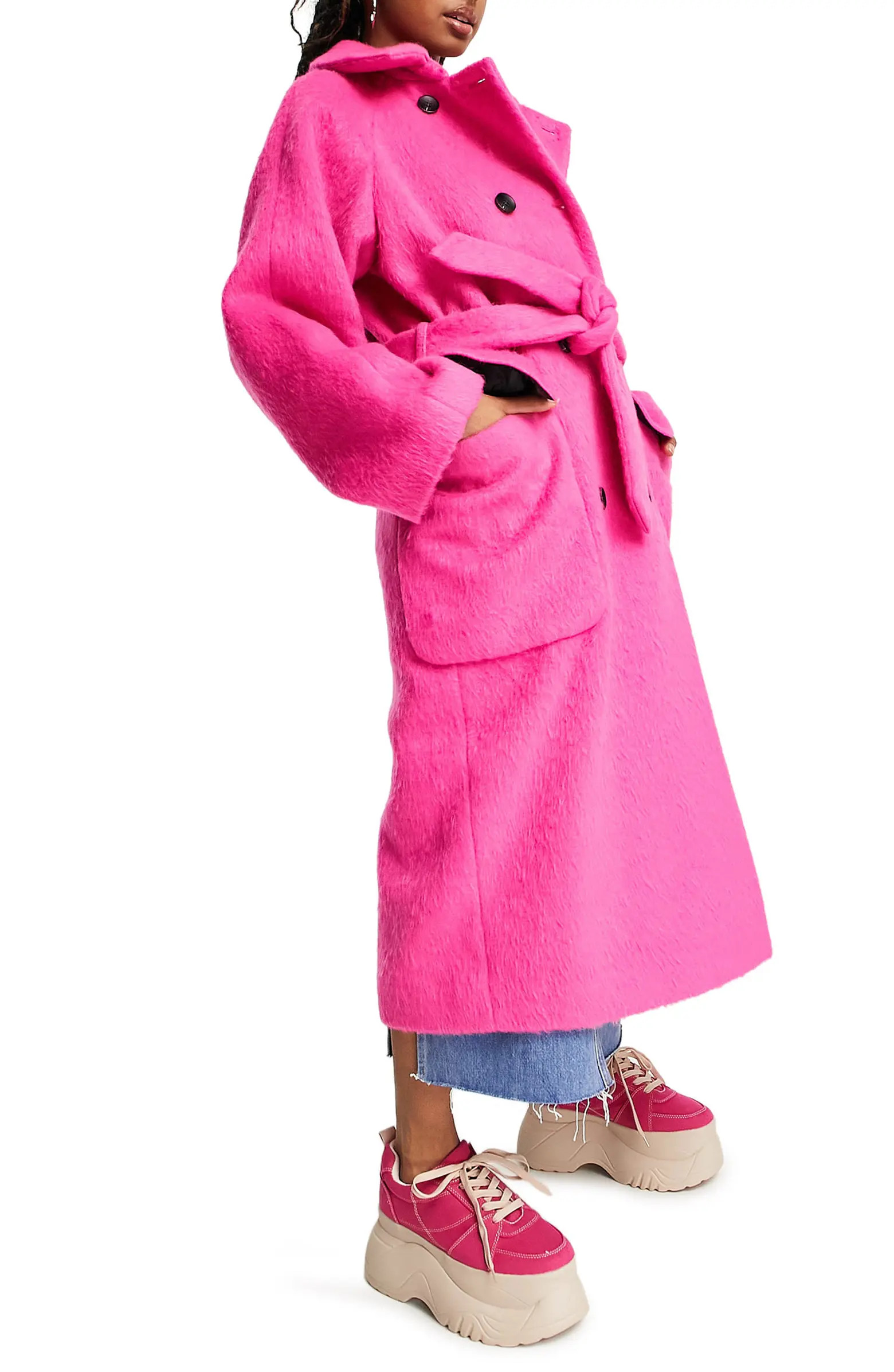 Topshop Double Breasted Tie Waist Trench Coat | Nordstrom | Nordstrom