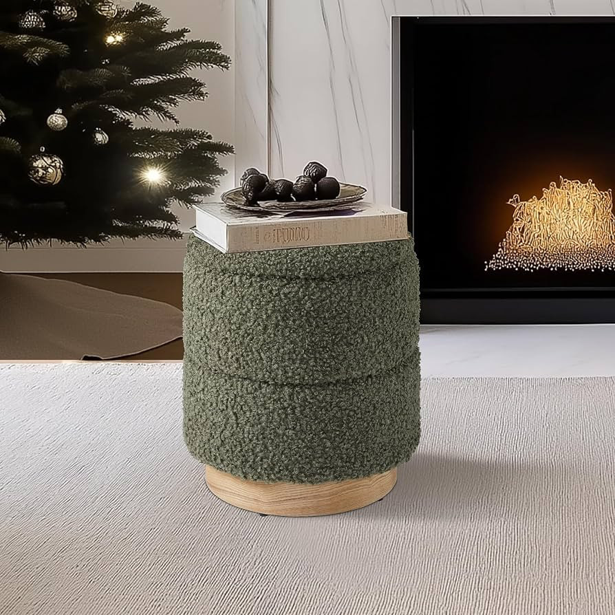 Get Set Style Round Ottoman with Storage, Modern Boucle Ottoman Upholstered Foot Stool with Wood ... | Amazon (US)