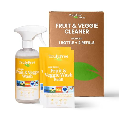 Truly Free Natural Fruit and Veggie Wash Kit - Produce Cleaner Spray (16oz Reusable Empty Bottle + Two Pouches, 3oz ea.) - DIY Vegetable Washer & Fruit Cleanser | Amazon (US)