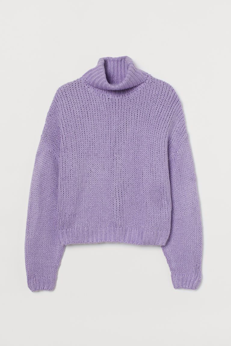 H & M - Chunky-knit Turtleneck Sweater - Purple | H&M (US + CA)