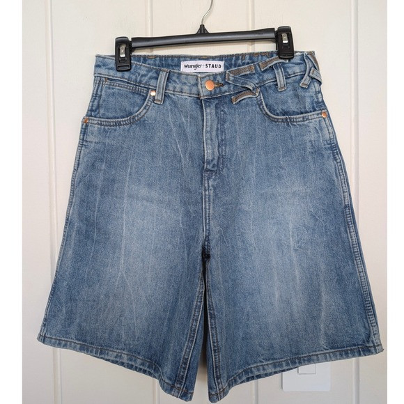 Wrangler x STAUD Bermuda Denim Shorts Womens 26 High Rise Blue 9" Inseam | Poshmark
