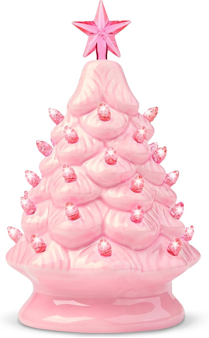 Joiedomi 7" Pink Ceramic Christmas Tree, Prelit Tabletop Christmas Tree with Extra Clear Top Star... | Amazon (US)