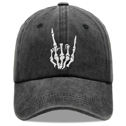 Halloween Skeleton Hand Horned Black Hat Skull Baseball Cap Embroidered Finger Bone Adjustable Wash Hat for Men Women | Amazon (US)