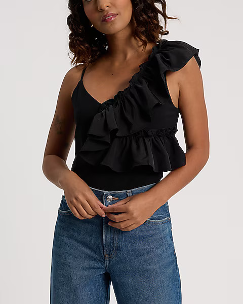 Body Contour Compression V-Neck Ruffle Bodysuit | Express