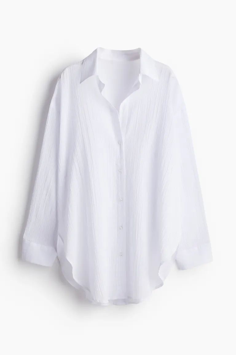 Long Cotton Shirt - Long sleeve - Long - White - Ladies | H&M US | H&M (US + CA)