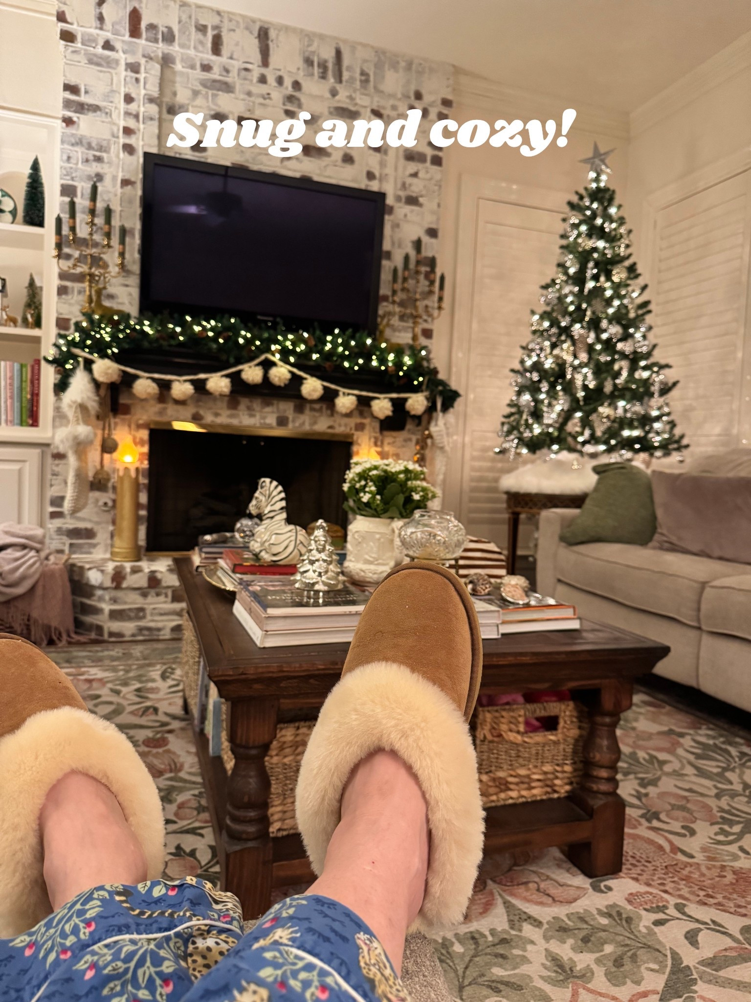 A relaxing evening at home just feels better with great pjs and the best Sherpa slippers (they have arch support and I am obsessed!)