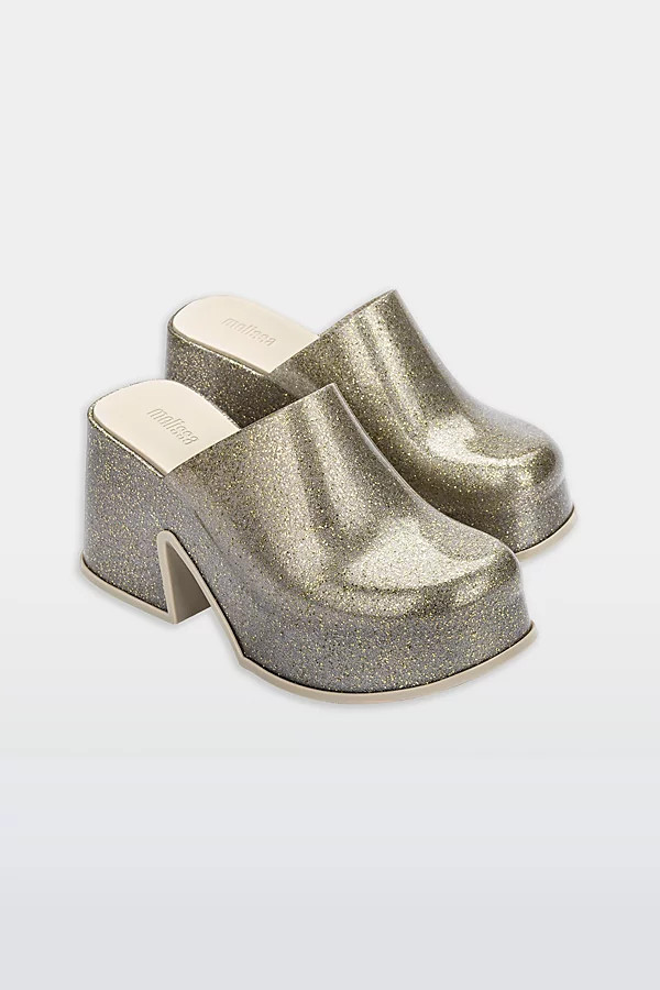 Melissa Mia Platform Clog in Golden Glitter Glass, Women's at Urban Outfitters | Urban Outfitters (US and RoW)