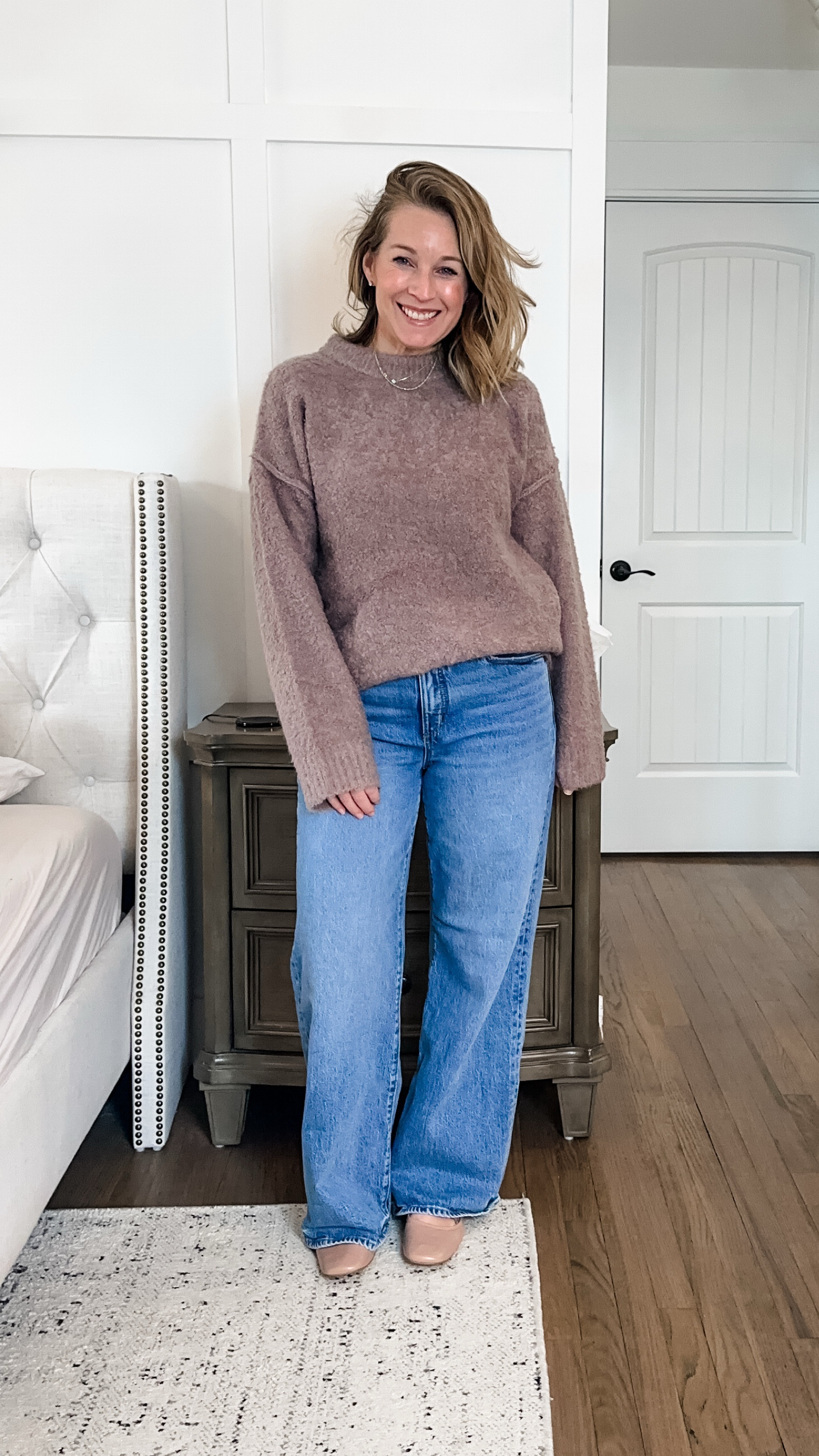 A super affordable look a like to my new cashmere sweater I shared. I’ll link both. This is a soft boucle kind of. I’m in a small. Jeans are a size down too; 28. 

#LTKFindsUnder100 #LTKStyleTip #LTKMidsize