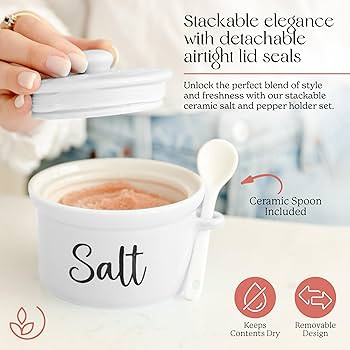 Ceramic Salt and Pepper Bowls with Lid and Attachable Spoon - Stackable Salt and Pepper Cellar Ke... | Amazon (US)