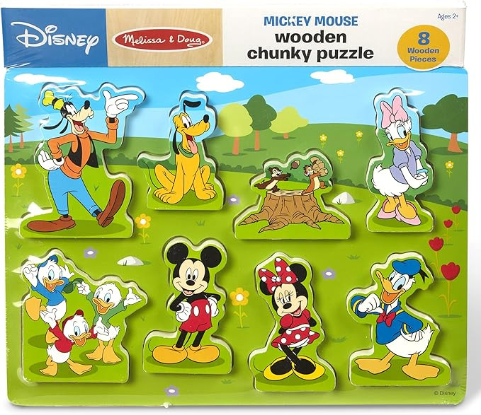 Melissa & Doug Disney Mickey Mouse Wooden Chunky Puzzle (8 pcs) - Disney Characters Wooden Puzzle... | Amazon (US)