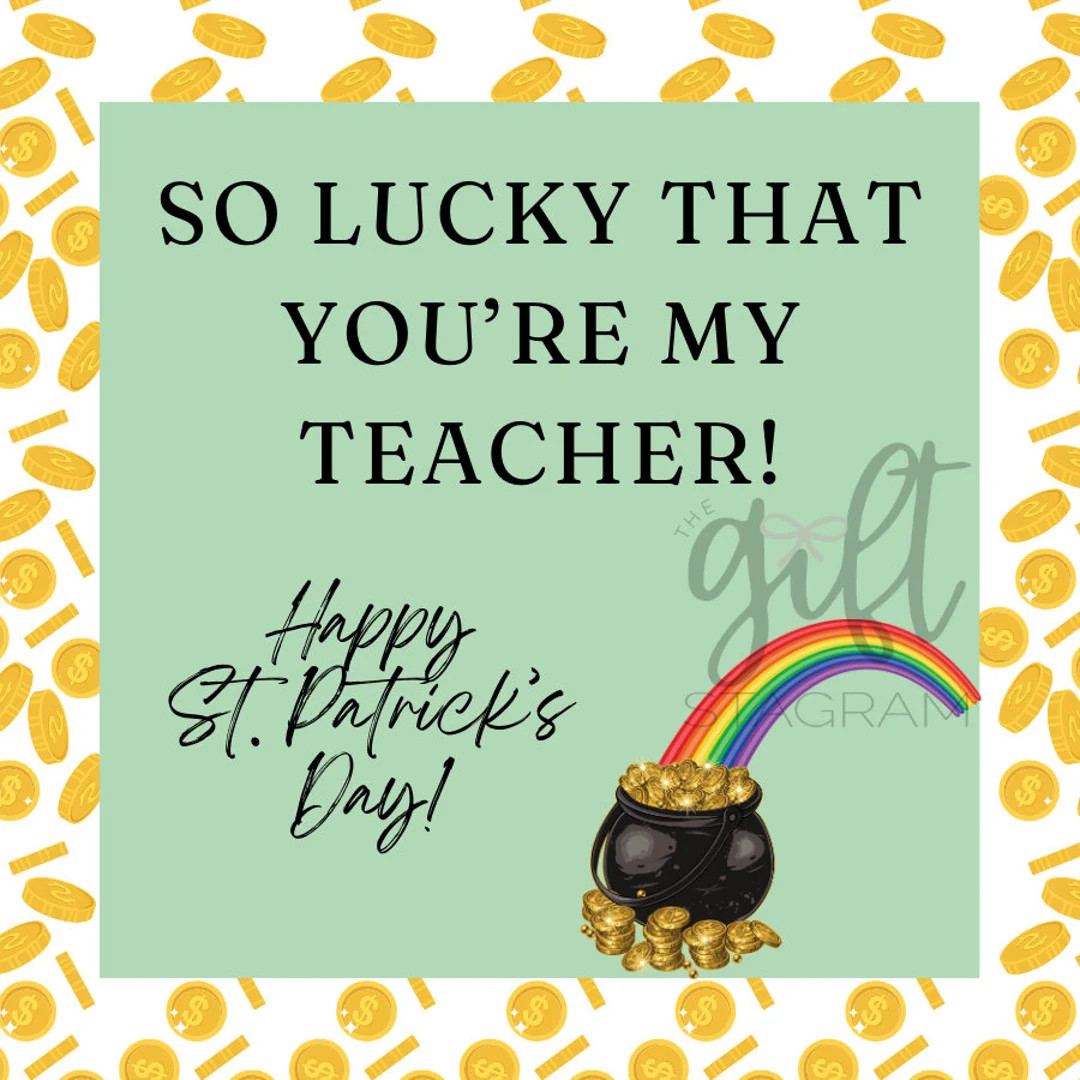 So Lucky That You're My Teacher St. Patrick's Day Gift Tag St. Patrick's Day Gift Tag Ideas 3x3 T... | Etsy (US)