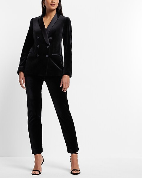 Velvet Shawl Collar Double Breasted Tuxedo Blazer | Express