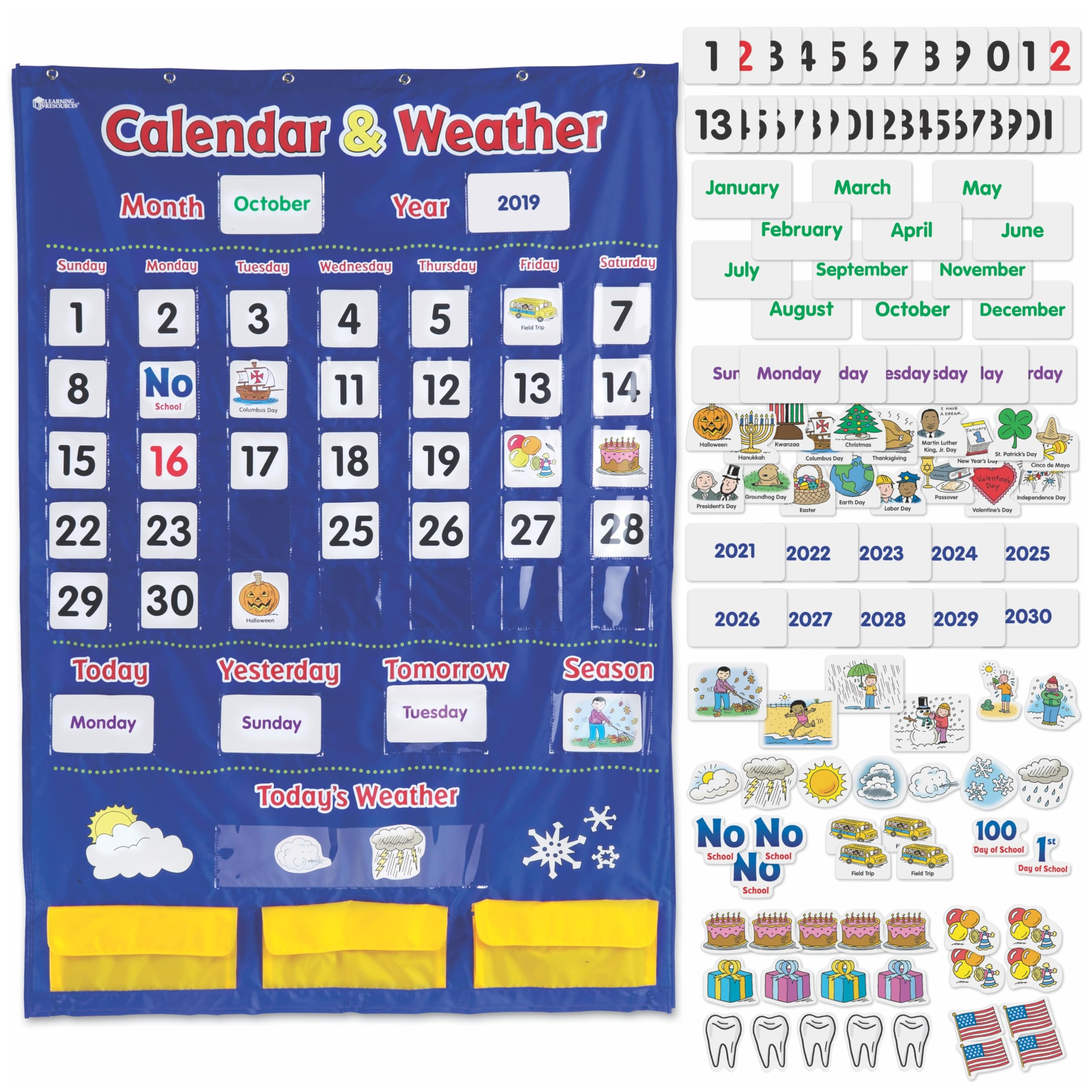 Learning Resources Calendar & Weather Pocket Chart - Classroom Calendar, Calendar and Weather Cha... | Amazon (US)