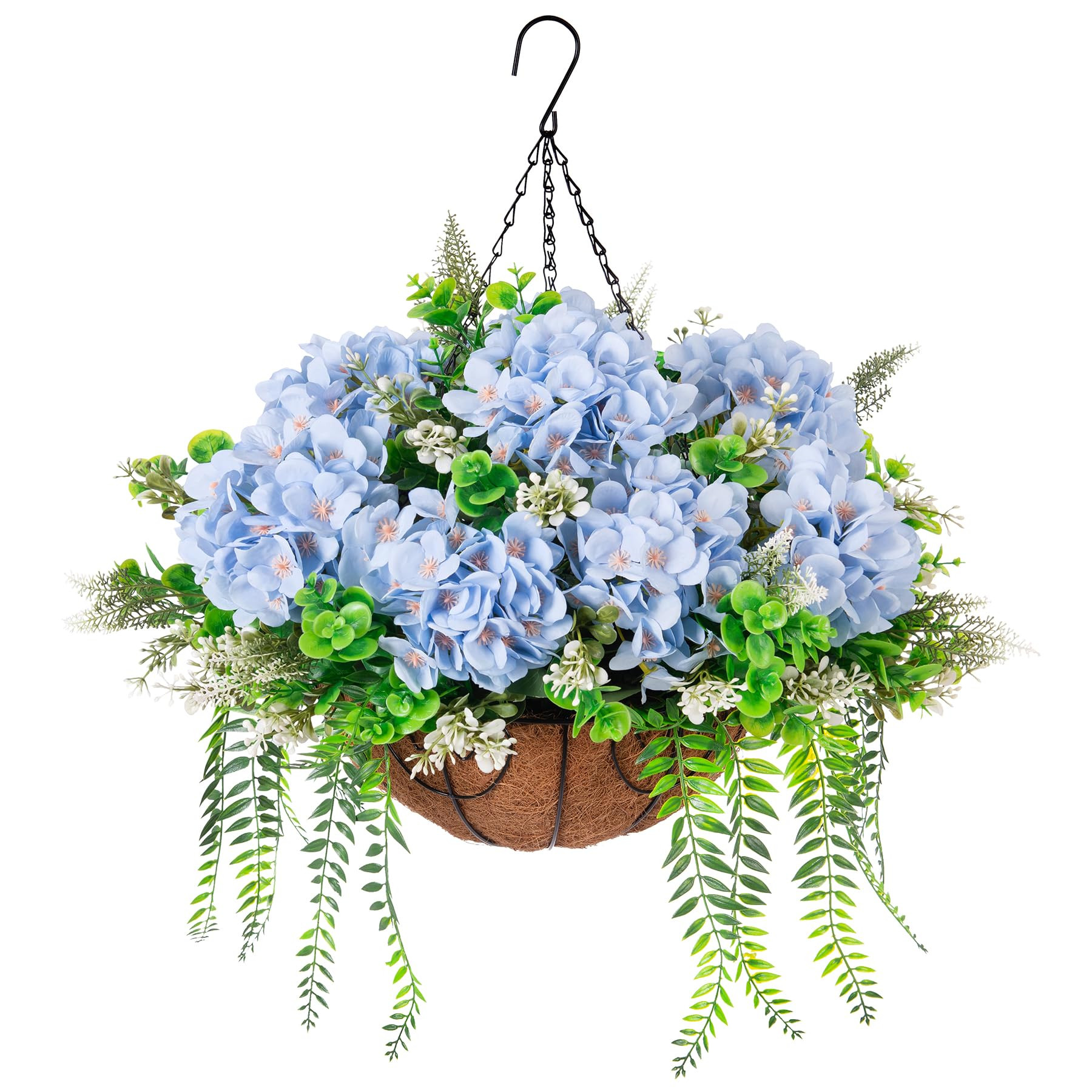 Ammyoo Artificial Hanging Hydrangea Flowers with Basket for Outdoor Spring Decoration, Fake Silk ... | Amazon (US)