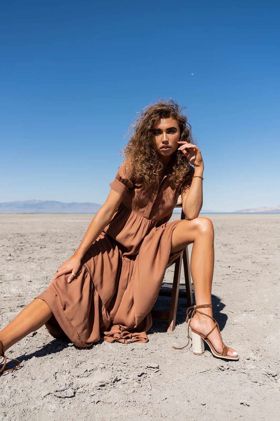 Amanda Tiered Dress in Camel | Bohme