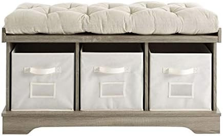 Walker Edison Modern Farmhouse Entryway Shoe Storage Bench Totes Upholstered Cushion Hallway Orga... | Amazon (US)
