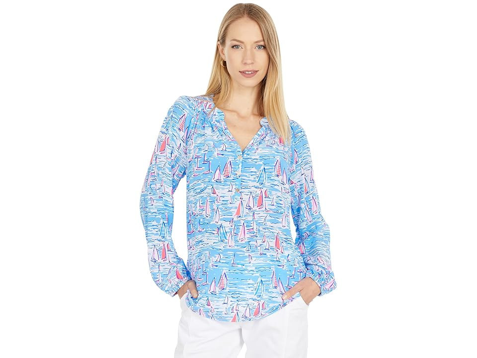 Lilly Pulitzer Elsa Top Women's Blouse Zanibar Blue Boatylicious : XS, Silk | Zappos