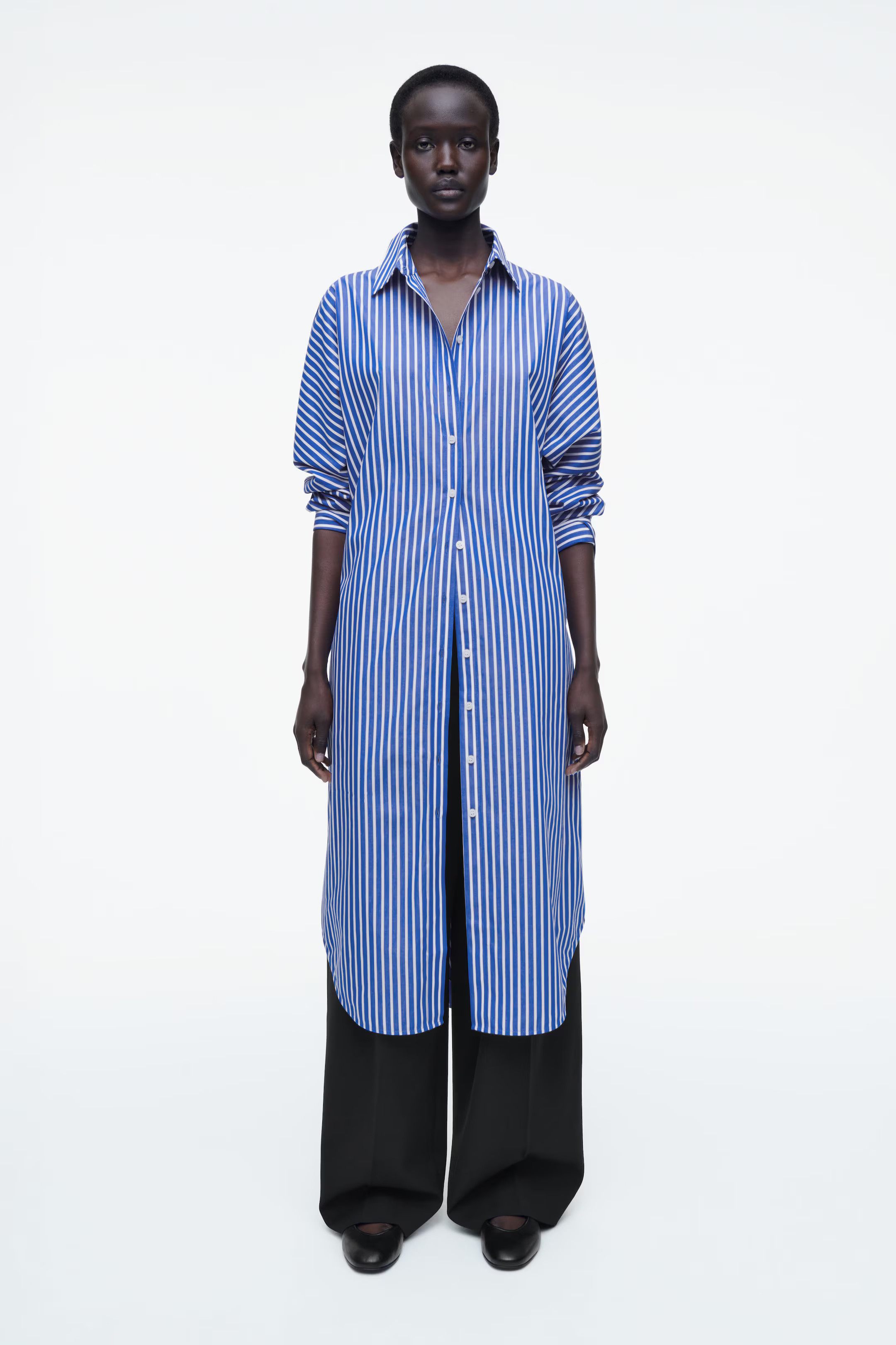 RELAXED COTTON SHIRT DRESS - BLUE / STRIPED | COS | COS (AU)