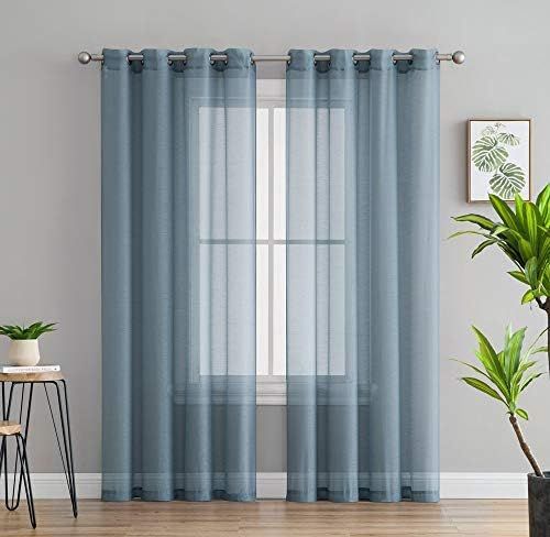 Amazon.com: HLC.ME 2 Piece Semi-Sheer Voile Window Curtain Grommet Panels for Bedroom & Kitchen (... | Amazon (US)