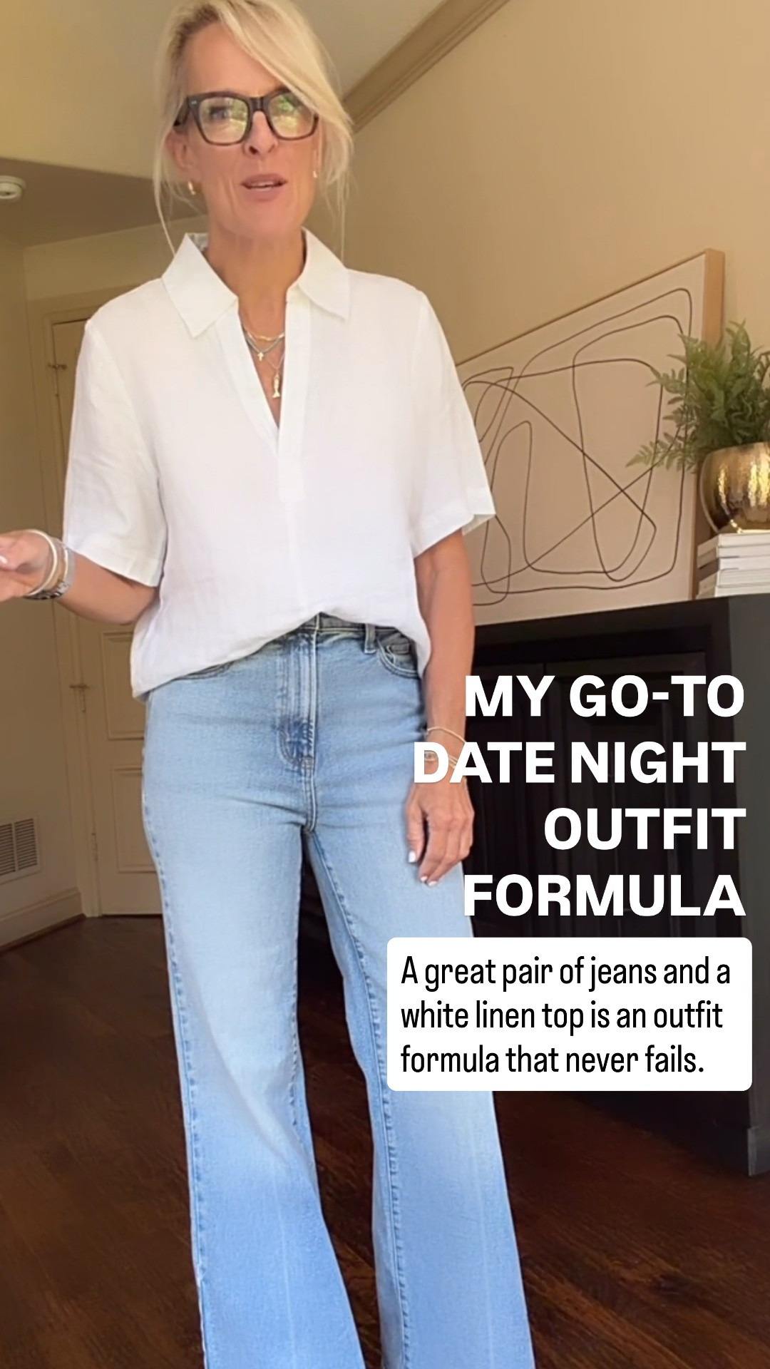 A great pair of jeans and a white linen top is an outfit formula that never fails. Whether you're headed to dinner with friends, date night, or a casual evening out, this look is effortless, polished, and timeless. This linen top is one of my most-worn pieces, and paired with these premium-look jeans and kitten heels, it's a combination I'll reach for again and again.

💡 LTK MADE EASY
❤️ Heart = Support my posts!
🔖 Save = Get sale & restock alerts
📋 Lists = Keep favorites organized
📲 Share = Send lists and products to a friend. Hello, Christmas List!
💬 Comment = Ask me anything about what I'm wearing. :-)

#LTKootd #LTKOver40 #LTKSeasonal