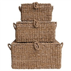 Maren Coastal Natural Woven Seagrass Decorative Basket - Set of 3 | Kathy Kuo Home