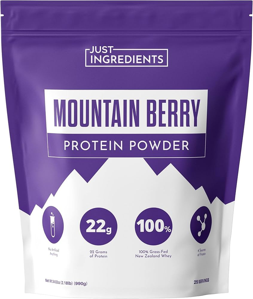 JUST INGREDIENTS Mountain Berry Protein Powder – 30-Serving Blend with 100% Grass-Fed Whey & Or... | Amazon (US)