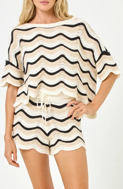 LSPACE Make Waves Stripe Short Sleeve Cover-Up Shirt in Costa Nova Waves at Nordstrom, Size Small | Nordstrom
