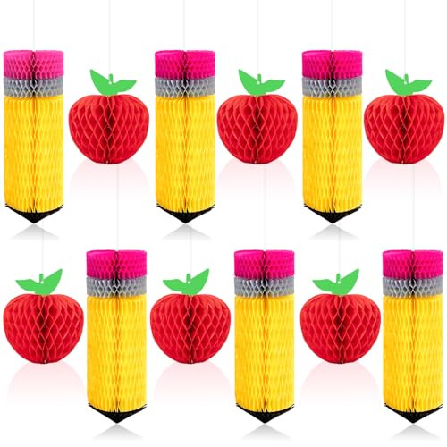 12Pcs Pencil Apple-Shaped Hanging Honeycomb Welcome Back to School Classroom Decorations for Teac... | Amazon (US)