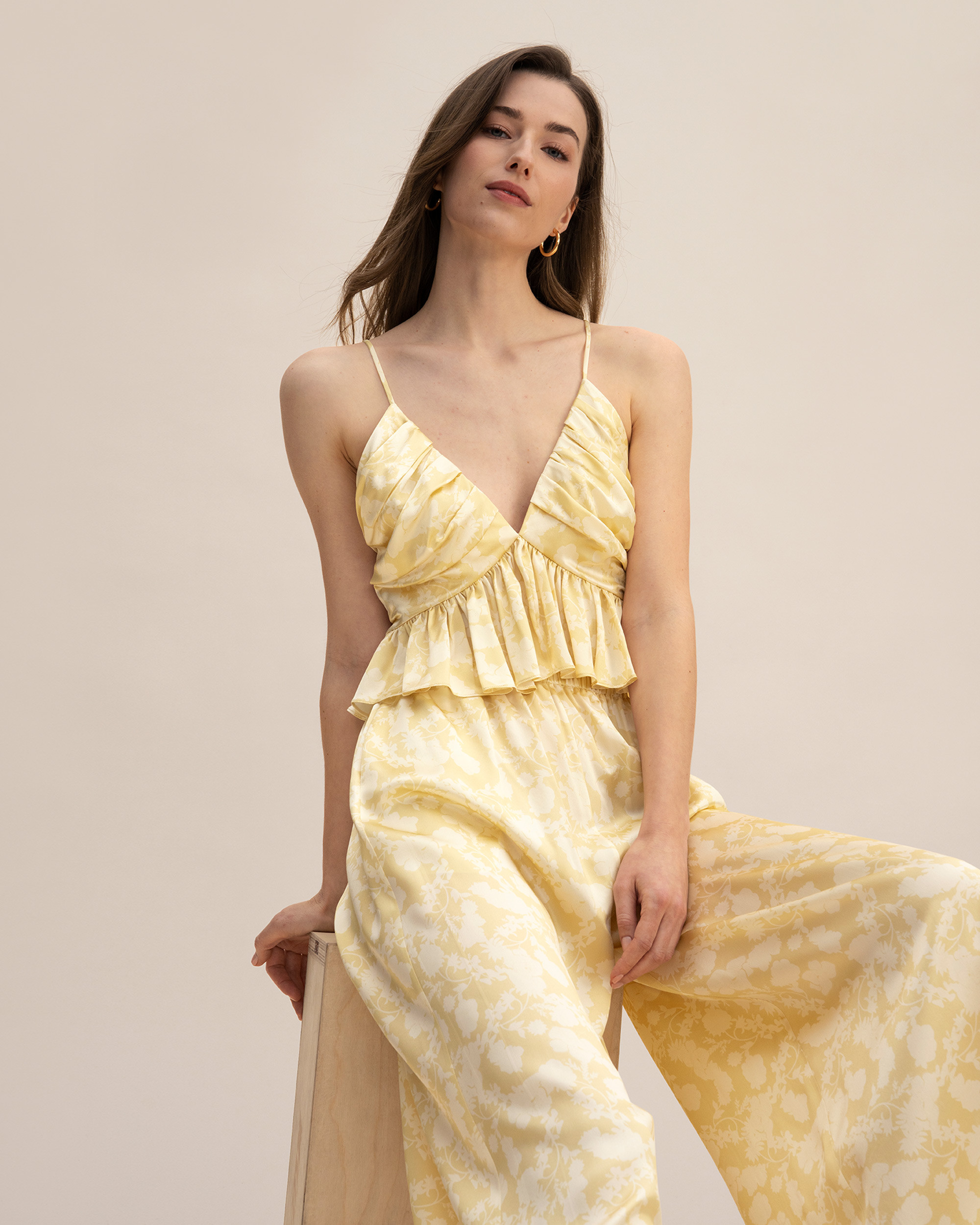 Shadow Print Ruffle Cami | LilySilk