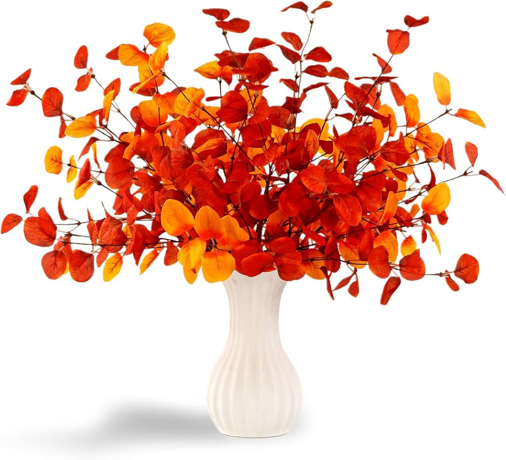 Lifelike Artificial Fall Eucalyptus Leaves Stems, 6Pcs 23.6'' Tall Fake Eucalyptus Stems Fall Lea... | Amazon (US)